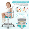 Adjustable turquoise desk chair with ergonomic design, lumbar support, and armrests for kids' comfort and proper.