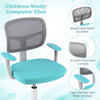 Children's adjustable desk chair in turquoise with breathable mesh backrest and user-friendly armrests for comfort.