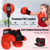 Kids adjustable stand punching bag set with soft padded boxing gloves, height 32" to 48.5", for safe exercise.
