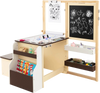 Kids art center wooden table and bench set in brown with storage, reversible whiteboard, and double-sided easel for.