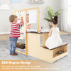 Kids Art Center Wooden Table Bench Set in brown with double-sided easel, storage trays, and adjustable height for.