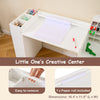 Kids art table and chair set in white with detachable paper roll holder and storage for creative play and crafting.