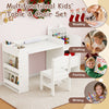 Kids' art table and chair set in white with detachable paper roll holder and storage for crafting, reading, and.