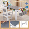 Kids art table and chair set in gray with paper roll, fabric bins, and easy-to-clean surface for creative activities.