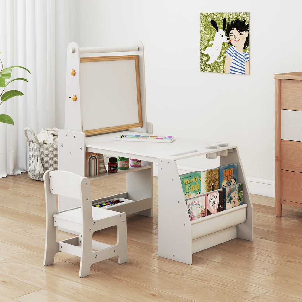 Kids Art Table and Chair Set with Easel and Chair for Drawing Reading-Grey - Gallery View 1 of 10