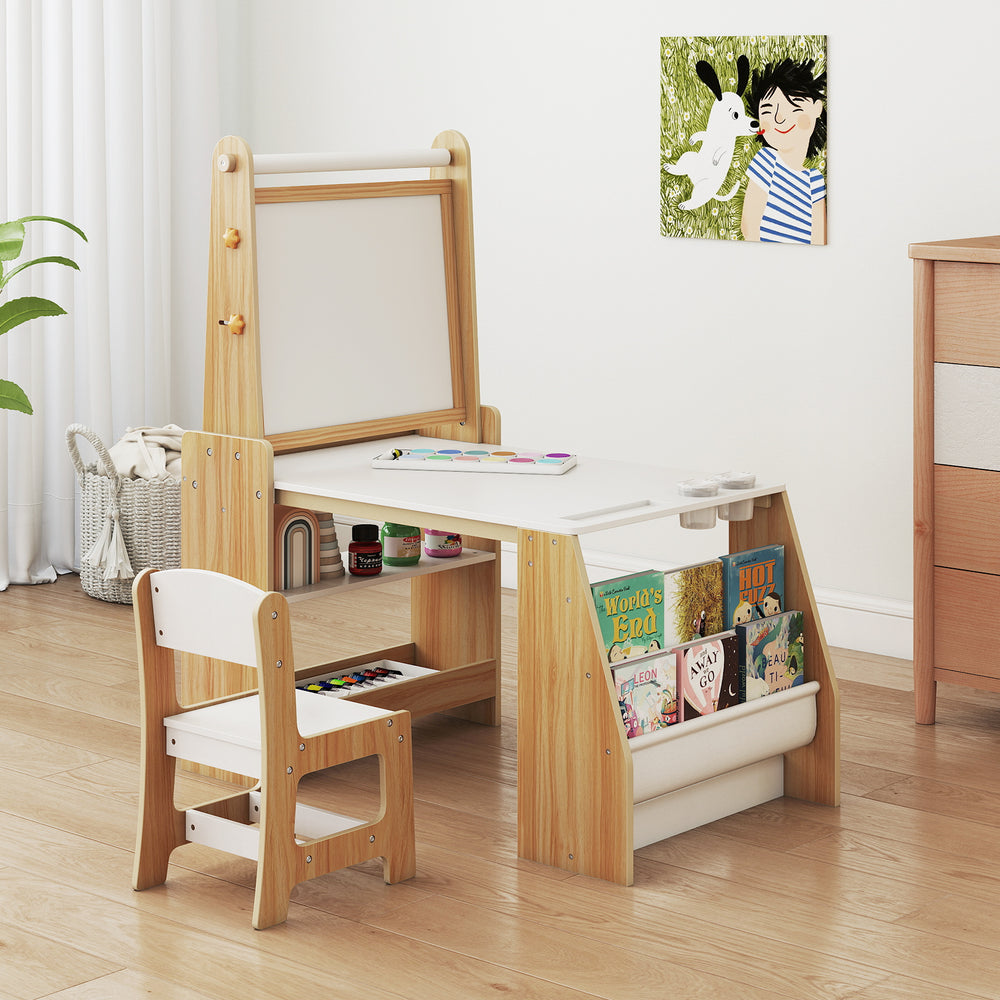 Kids Art Table and Chair Set with Easel and Chair for Drawing Reading-Natural - Gallery View 1 of 10