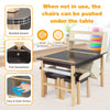 Kids art table set with two chairs, paper roll, and storage bins, featuring rounded corners for safety and easy.