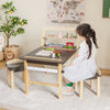 Kids art table and chairs set in coffee color with paper roll, storage bins, and sturdy pine wood legs for creative.