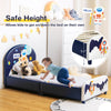 Kids upholstered platform bed with headboard and footboard, safe height for easy access, ideal for twin mattresses.