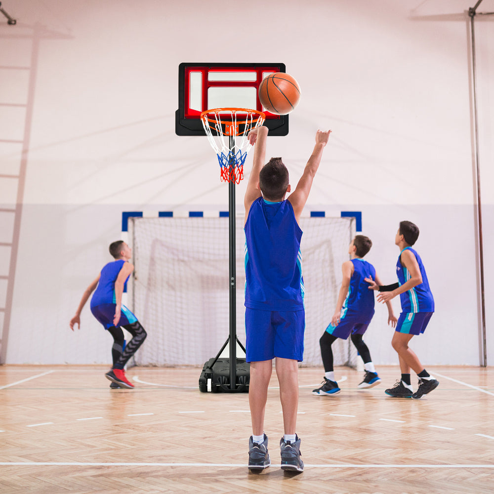 4.3-8.2 FT Portable Basketball Hoop with Adjustable Height and Wheels-Red - Gallery View 1 of 9