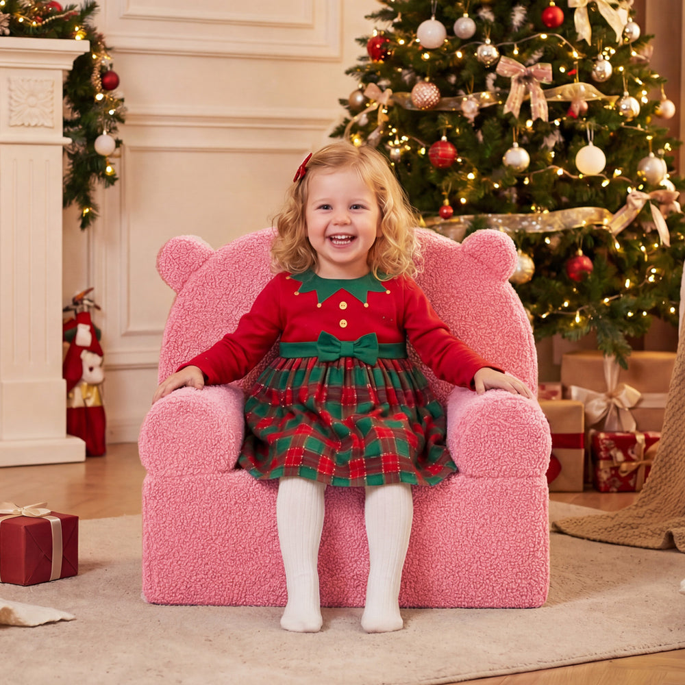 Kids Bear Sofa Toddler Foam Couch with Soft Fleece Fabric Cover-Pink - Gallery View 1 of 10