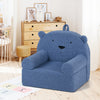 Kids bear sofa in navy with soft fleece fabric, featuring cozy armrests and backrest for comfortable seating.