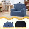 Kids bear sofa in navy with soft fleece fabric, cozy backrest, and anti-slip base, perfect for toddlers' playrooms.