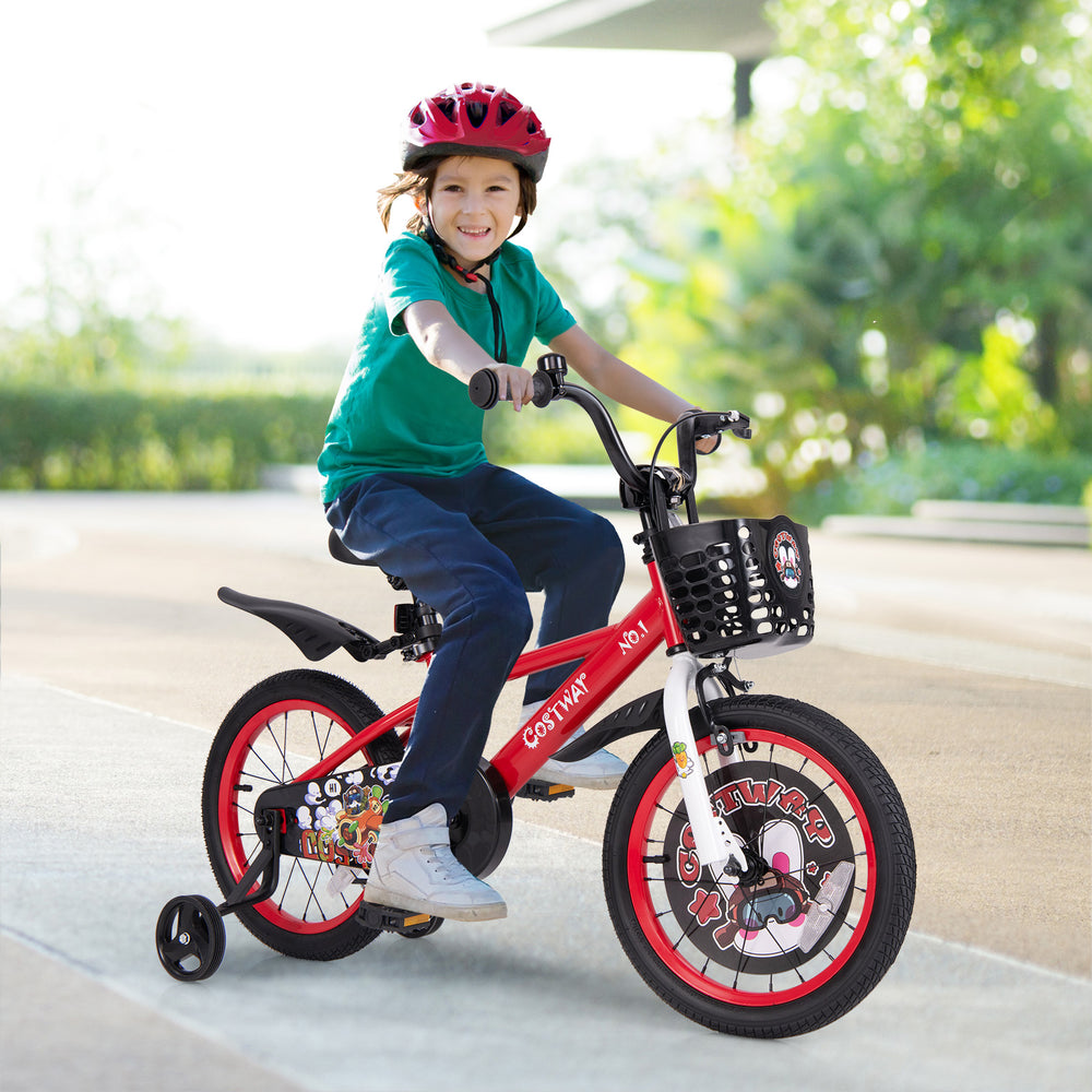 16 Inch Kids Bike Adjustable with Storage Basket and Double Brake for 4-8 Years Old-16 inches - Gallery View 1 of 9