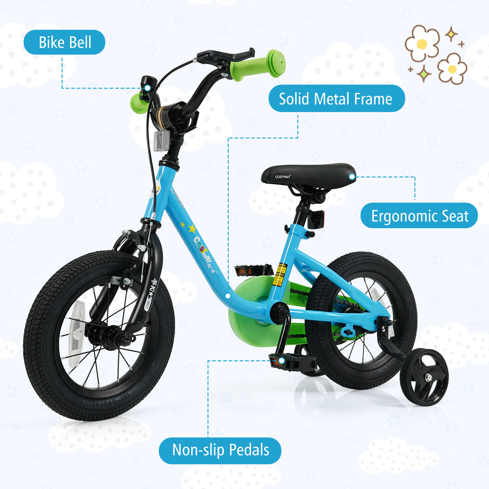 Kids bike with a solid metal frame, ergonomic seat, and non-slip pedals, perfect for children aged 3-7 years.