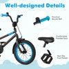 Kids bike with adjustable handlebar and saddle, featuring a comfortable padded seat and non-slip foot pedals for safety.