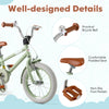 Kids bike with adjustable handlebar and saddle in green, featuring a padded seat, non-slip pedals, and a practical bell.