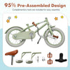 Kids bike in green with adjustable handlebar and saddle, includes training wheels and tools for easy assembly.