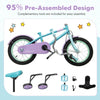 Kids bike with adjustable handlebar and saddle in purple, featuring removable training wheels and a fully enclosed.