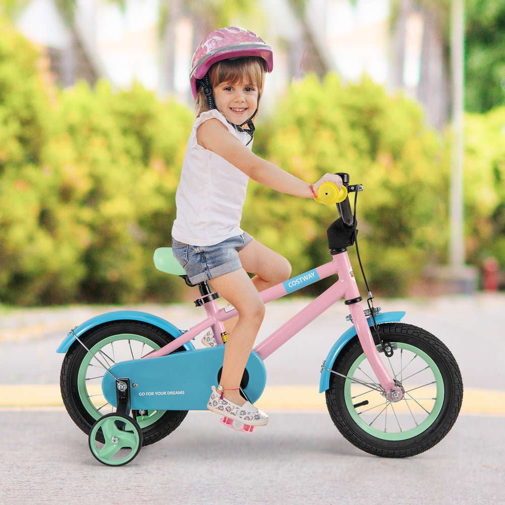 Kids Bike with Adjustable Handlebar and Saddle Pink-12 Inches - Gallery View 1 of 10