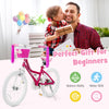 Kids bicycle with training wheels in pink, featuring adjustable seat, durable frame, and safety reflectors for ages 6-8.