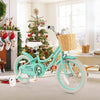 16-inch kids bike in green with training wheels, adjustable seat, and front basket, perfect for indoor and outdoor fun.