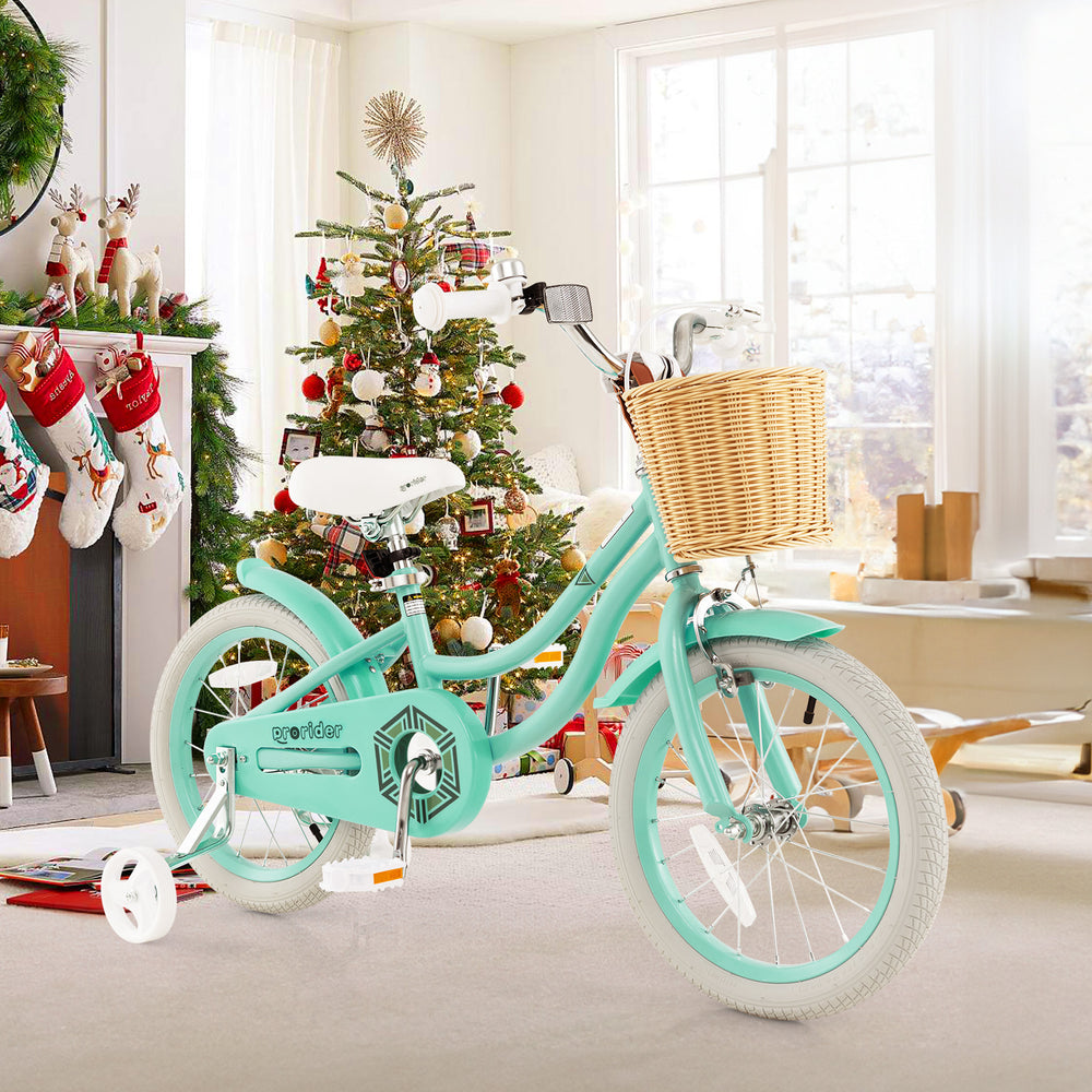 16-Inch Kids Bike with Training Wheels and Adjustable Handlebar Seat-Green - Gallery View 1 of 9