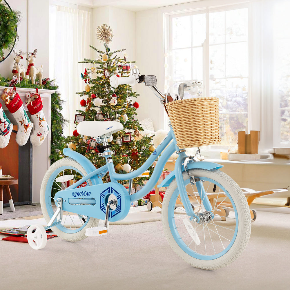 16-Inch Kids Bike with Training Wheels and Adjustable Handlebar Seat-Blue - Gallery View 1 of 9