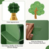 Green kids bookcase shelf with tree design, featuring open storage shelves and easy-to-clean surface for organized.