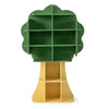 Tree-shaped green kids bookcase with open storage shelves, ideal for organizing toys and books in children's rooms.