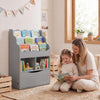 Kids Bookcase with 3-Tier Sling Bookshelf with Shelves Open Cubes and Flip Down Cabinet-Gray - Gallery View 1 of 11