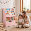 Pink kids bookcase features a charming design with smooth surfaces and rounded corners, perfect for organizing children's books.