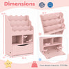 Dimensions of the pink kids bookcase showing height and width, designed for easy organization and accessibility in children's rooms.
