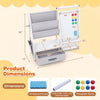Kids bookshelf art easel in gray features a magnetic whiteboard, fabric storage, and includes drawing paper and magnetic beads.