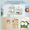 Set of 4 natural fir wood floating nursery book shelves for kids, ideal for displaying books, toys, and photos.