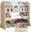 Space-themed kids bookshelf featuring a wipe-clean surface and smooth corners, ideal for safe and easy storage.