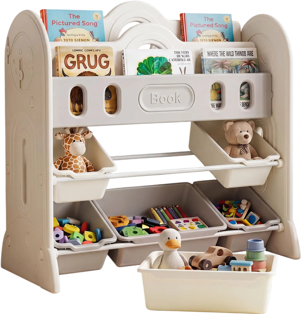Space-themed kids bookshelf featuring a wipe-clean surface and smooth corners, ideal for safe and easy storage.