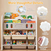 Montessori-style kids bookshelf featuring cute astronaut and rocket patterns, designed for easy access and safety.