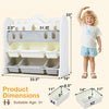 Kids bookshelf and toy storage organizer with 2 front-facing racks and 6 removable bins, perfect for playrooms and nurseries.