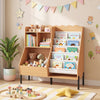 Kids bookshelf and toy storage organizer with 5 fabric pockets for easy access to large-format picture books.
