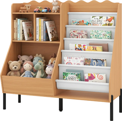 Costway Kids Bookshelf Toy Storage Organizer 5 Fabric Pockets 73700342 New