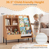 Kids bookshelf and toy storage organizer with 5 fabric pockets, 36.5” height, and front-facing design for easy access.