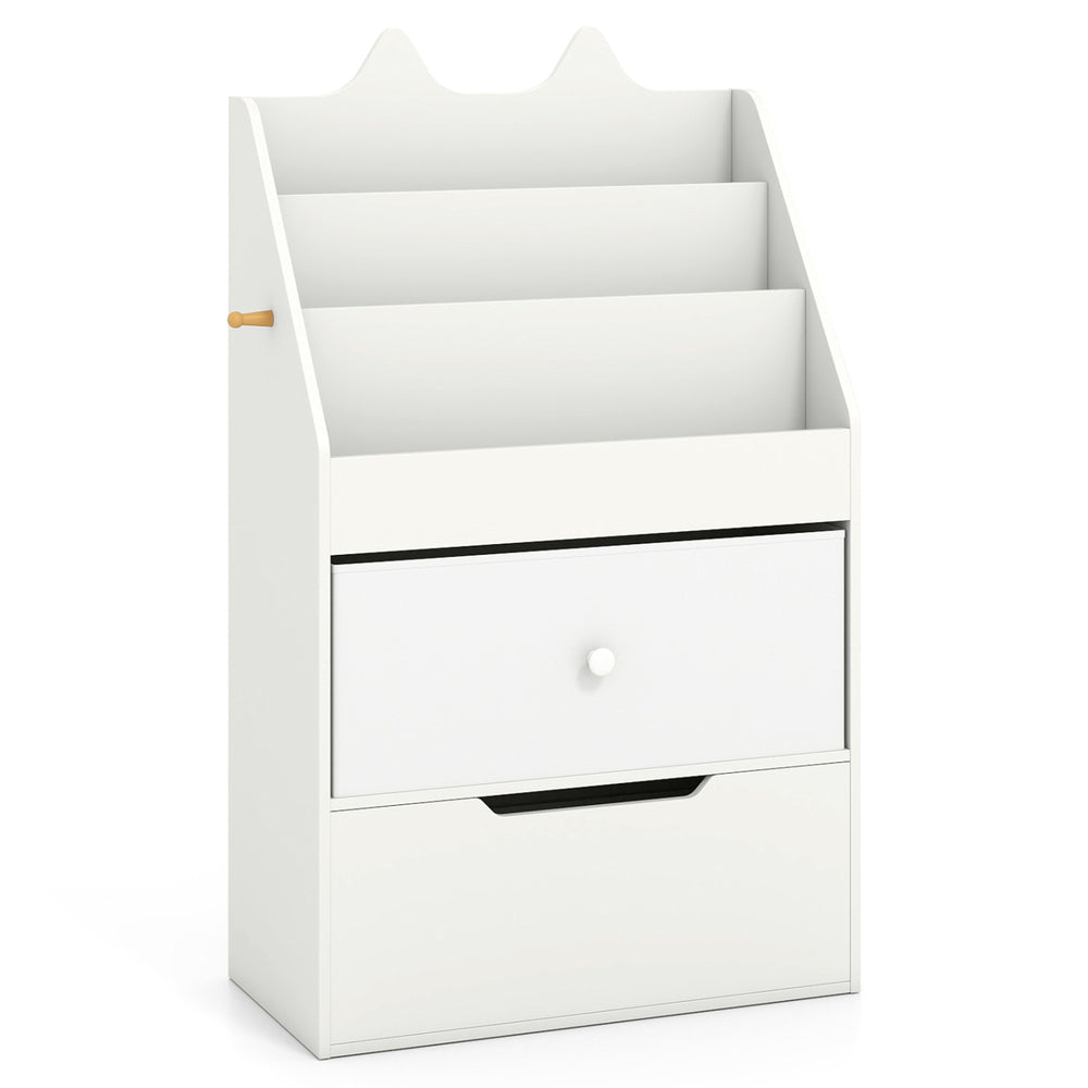 Kids Bookshelf and Toy Storage Organizer with Drawers and Hook for Kids Room-White - Gallery View 1 of 1