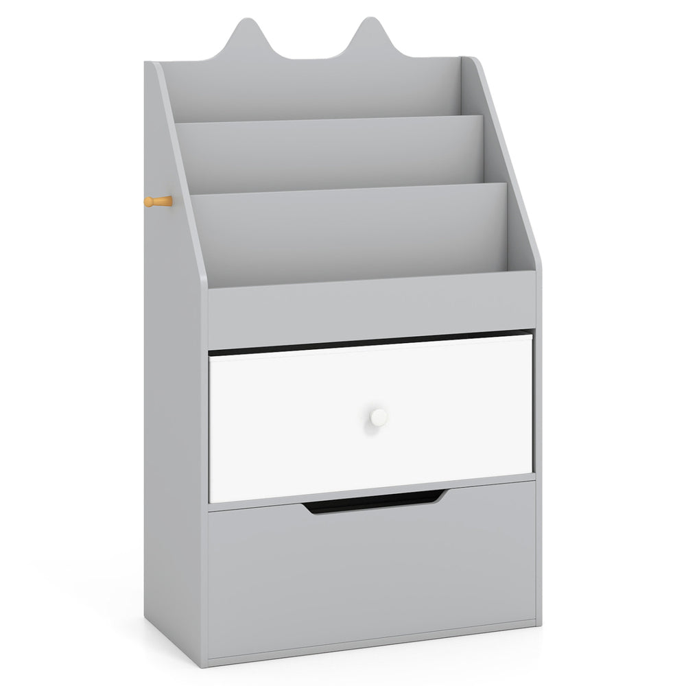Kids Bookshelf and Toy Storage Organizer with Drawers and Hook for Kids Room-Gray - Gallery View 1 of 1