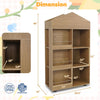 House-shaped kids bookshelf with 4 tiers, 6 cubbies, and natural finish, perfect for playroom or toddler bedroom organization.
