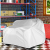 Kids car cover for power ride-on toy car, made of weather-resistant silver coated polyester, with storage bag included.