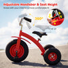 Kids carbon steel bike in red with adjustable handlebar and seat height, featuring 15-inch inflatable rubber tires.