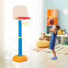 Kids basketball hoop stand with adjustable height, bright colors, and a stable base for indoor and outdoor play.