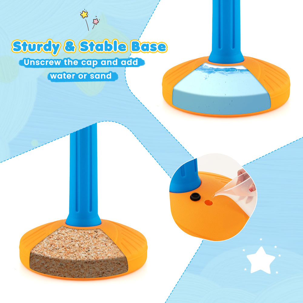 Sturdy base of the Kids Basketball Hoop Stand, featuring a fillable section for water or sand for added stability.