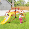 Kids climbing dome with orange slide and fabric cushion, designed for outdoor play in gardens and backyards.